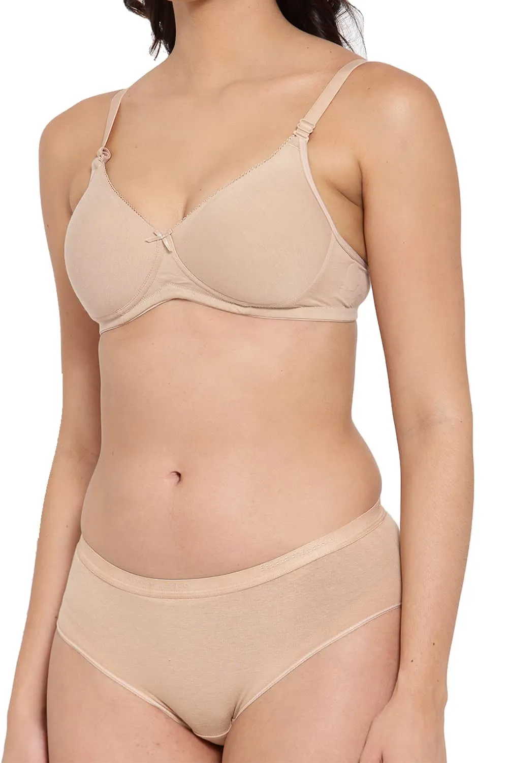 Organic Cotton Antimicrobial Padded t-shirt Bra & Panty Set-ISBP104_ISP002-Skin-