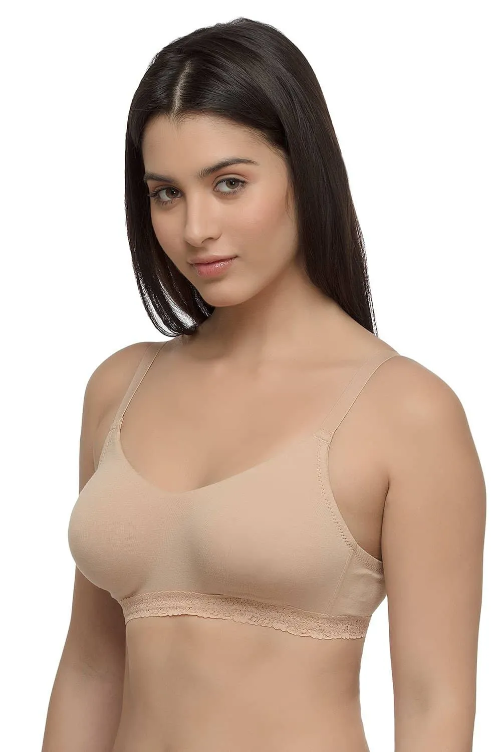 Organic Cotton Antimicrobial Seamless Laced Bra-ISB054-Skin-