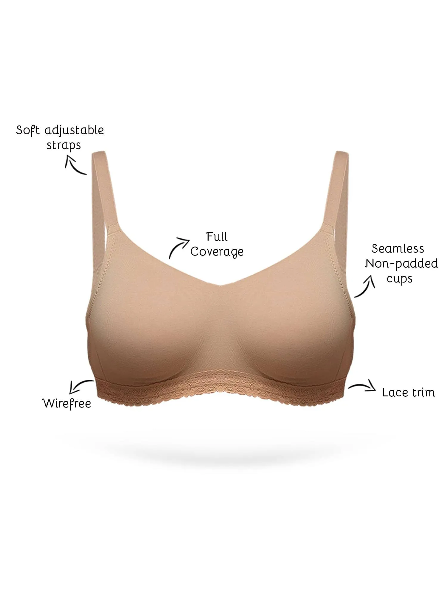 Organic Cotton Antimicrobial Seamless Laced Bra-ISB054-Skin-