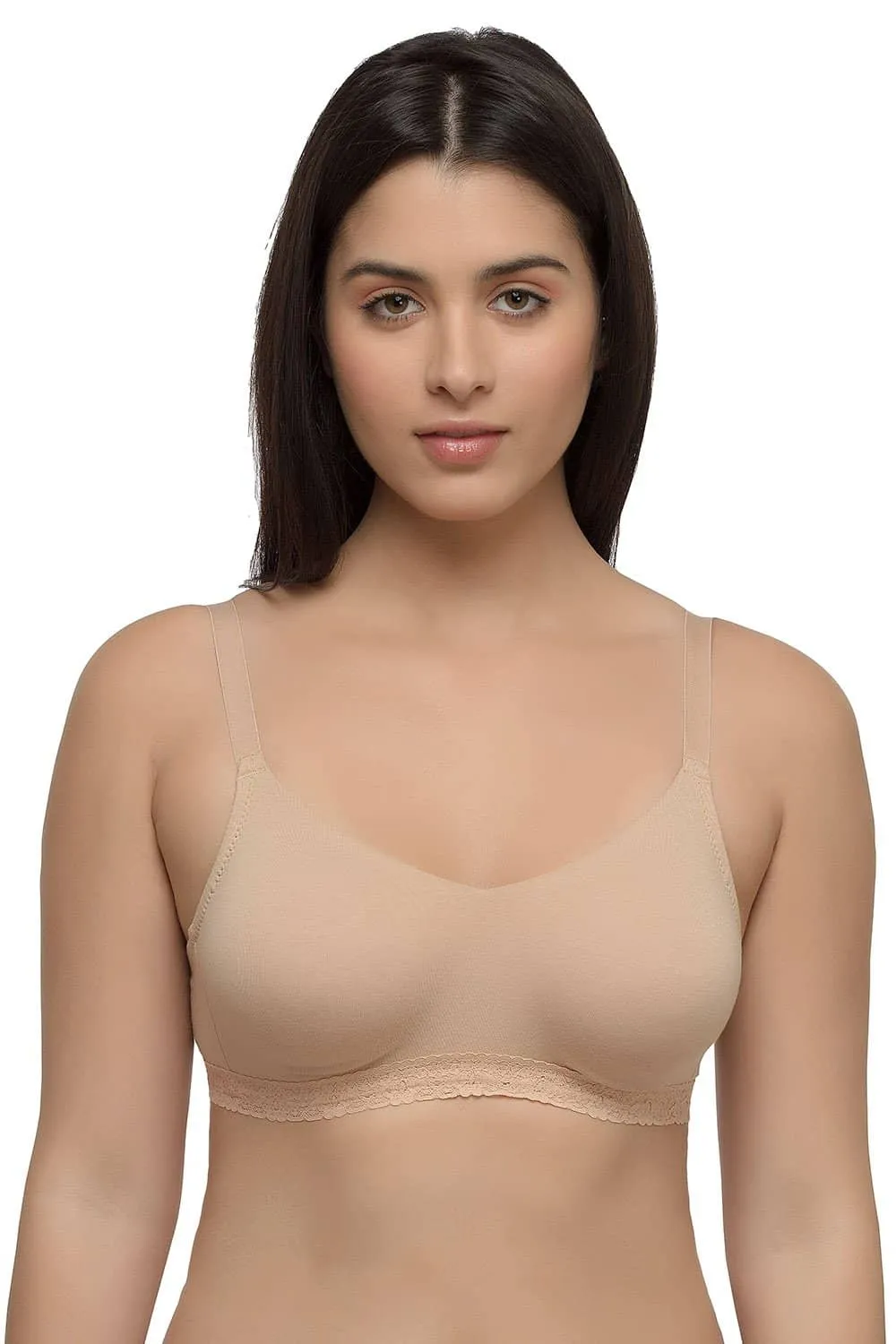 Organic Cotton Antimicrobial Seamless Laced Bra-ISB054-Skin-