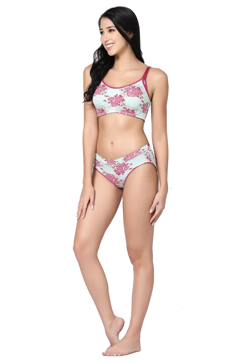 Organic Cotton  Antimicrobial Seamless Maternity Bra and Panty set-IMBP004C_IMP102-Pink Floral Print