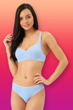 Organic Cotton  Antimicrobial  Seamless Side Support Bra & Panty Set-ISBP057-Sky Blue-