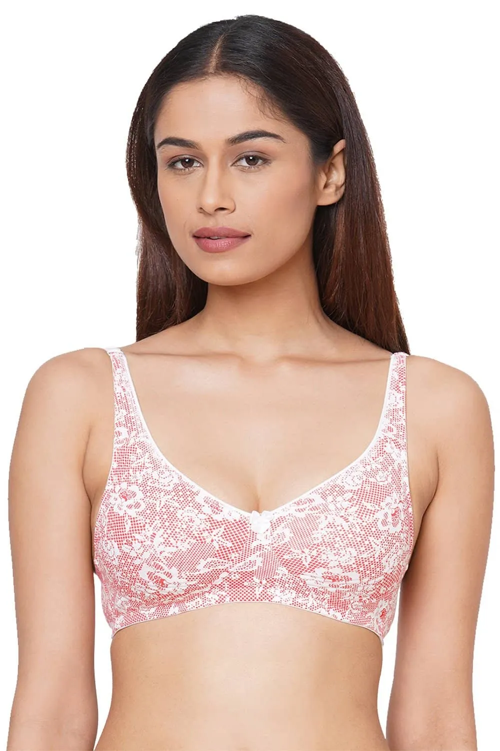 Organic Cotton  Antimicrobial  Seamless Side Support Bra (Pack of 2)-ISB057-Pink Lace Print_Skin-