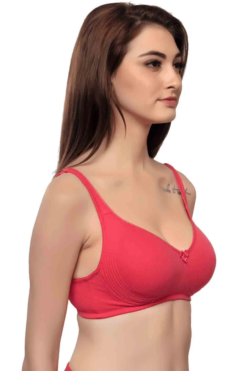 Organic Cotton  Antimicrobial  Seamless Side Support Bra (Pack of 2)-ISB057-Skin_Bright Pink-