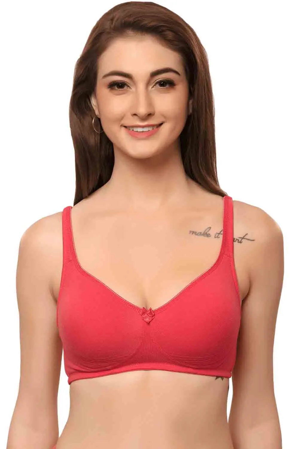 Organic Cotton  Antimicrobial  Seamless Side Support Bra (Pack of 2)-ISB057-Skin_Bright Pink-