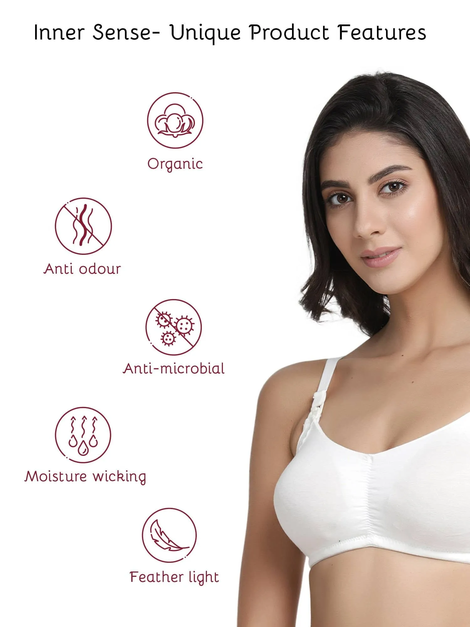 Organic Cotton Antimicrobial Soft Nursing Bra with Removable Pads-IMB001C