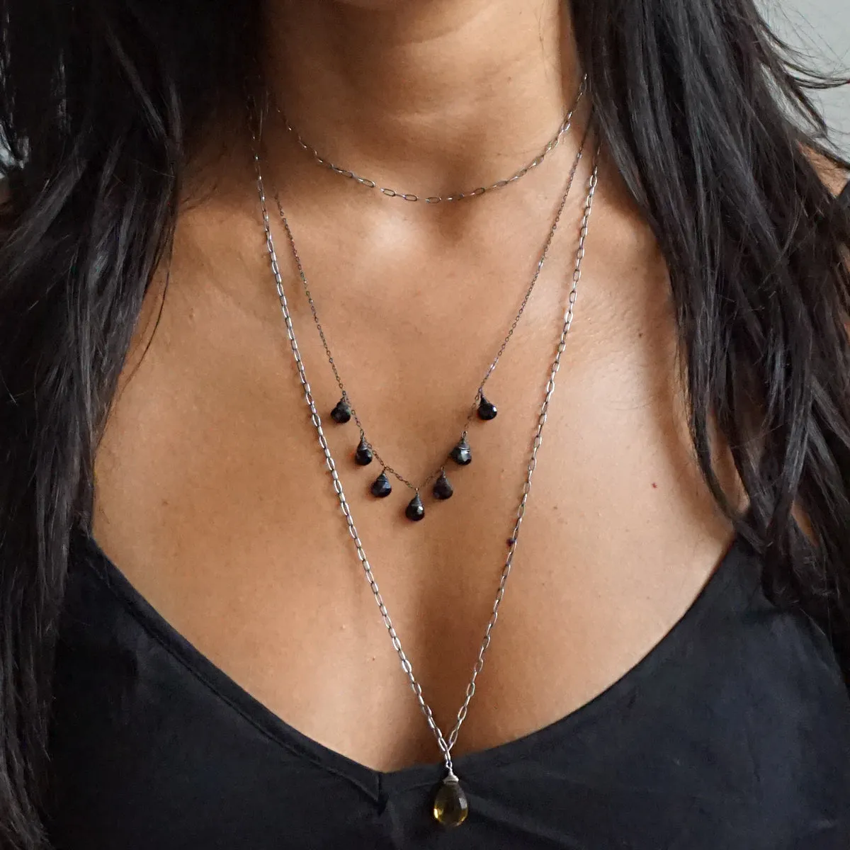 Oxidized Multi Gemstone Necklace - Black Spinel