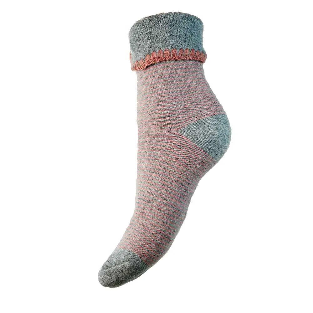 Pink And Grey Striped Cuff Socks