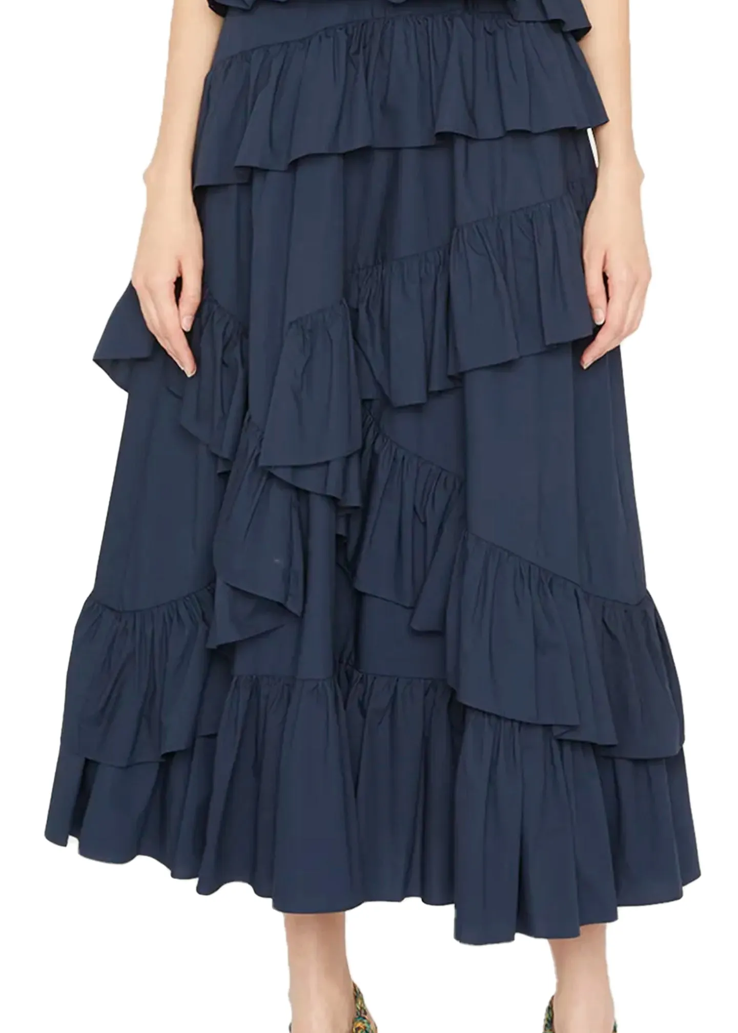 【Quinnbie】Poetic Romance Deep Teal Multi-layer Pleated Ruffled Hemline Strap Dress