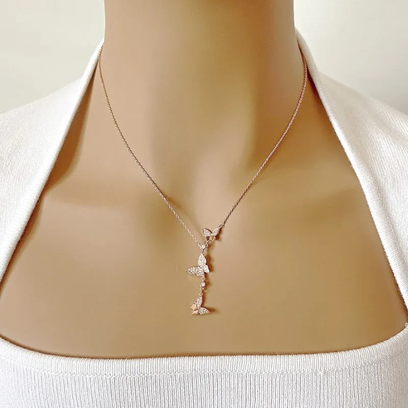 Rosegold Butterfly Cubic Zirconia  Necklace