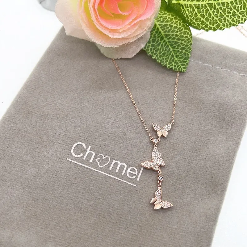 Rosegold Butterfly Cubic Zirconia  Necklace