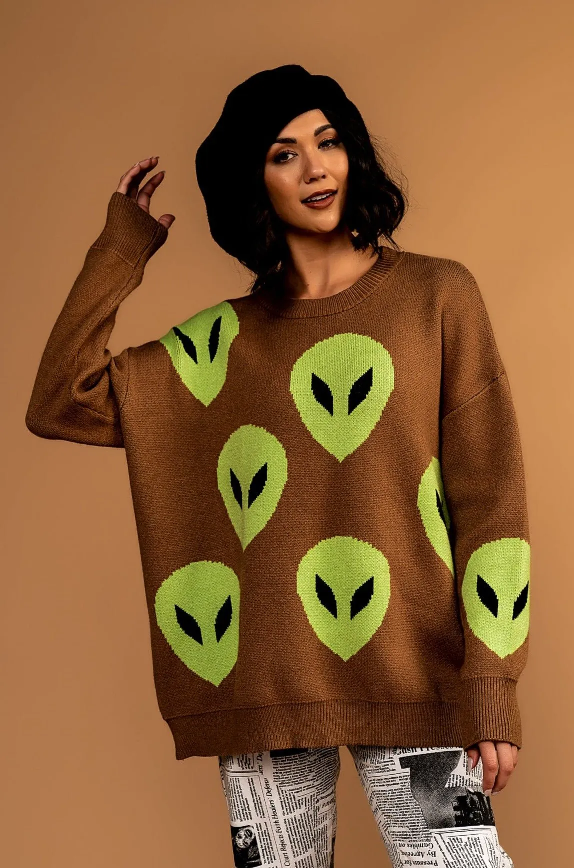 Too Cool For You Oversized Alien Knit in Coffee