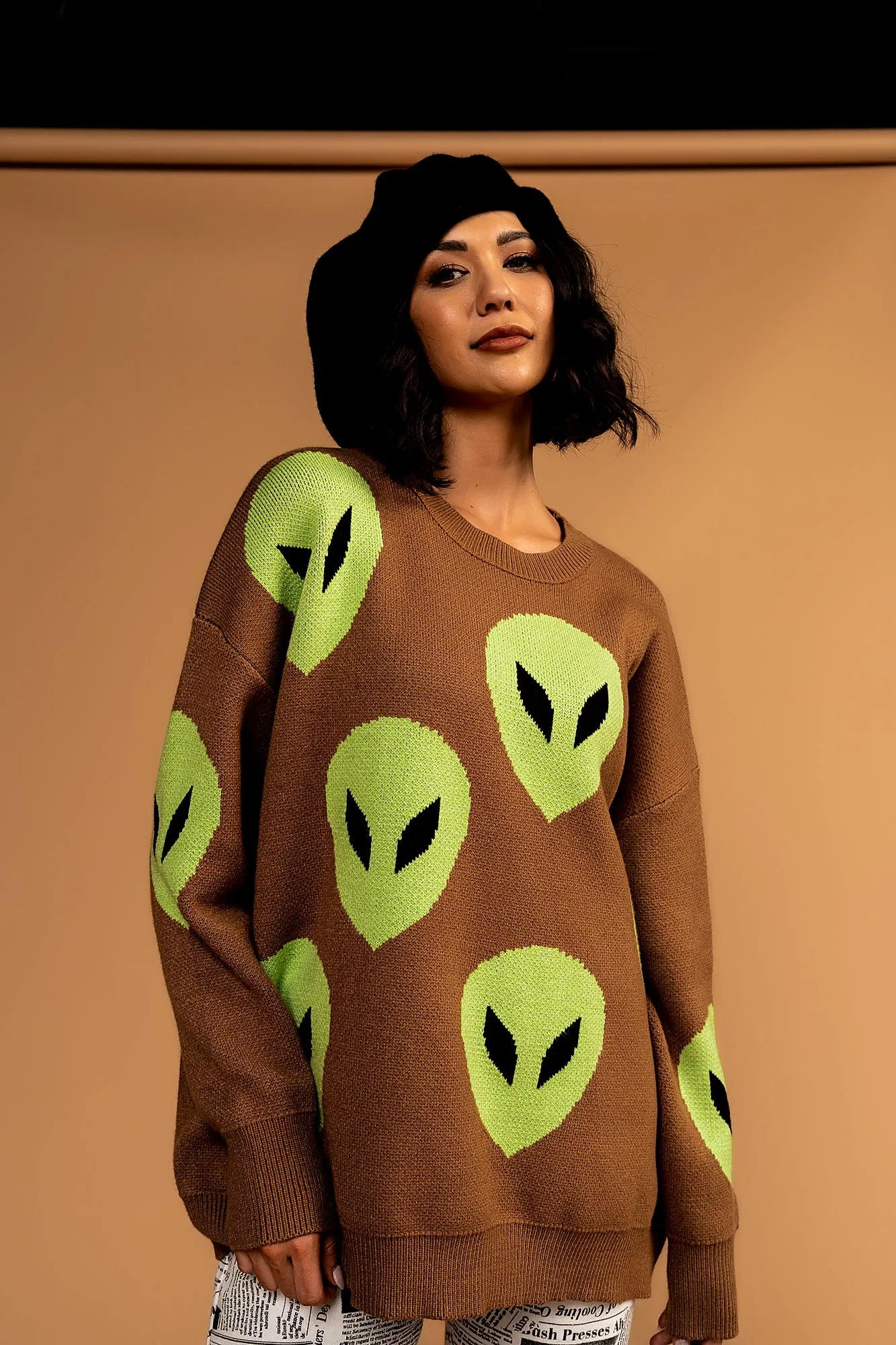 Too Cool For You Oversized Alien Knit in Coffee