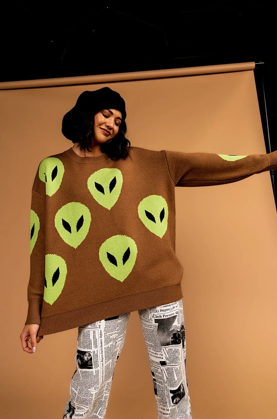 Too Cool For You Oversized Alien Knit in Coffee