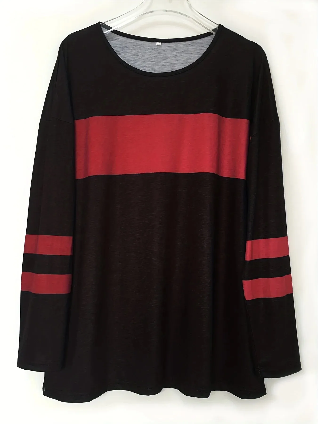 Women's Plus Size Colorblock Stripe Print Tunic T-shirt with Long Sleeves and Slight Stretch - Casual and Comfortable